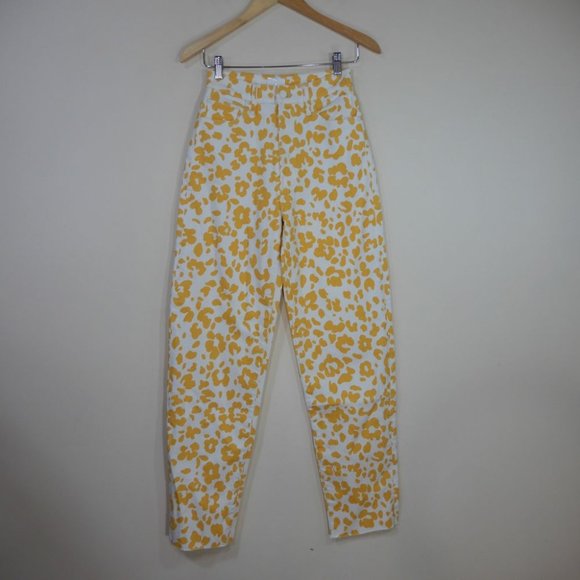 MOTHER The Curbside Heel Fray JEANS Size 25 Marigold Yellow Floral Leopard Denim - Picture 8 of 15
